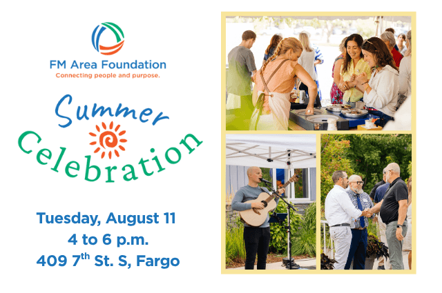 Summer Celebration logo and a group eating ice cream and a man playing guitar.