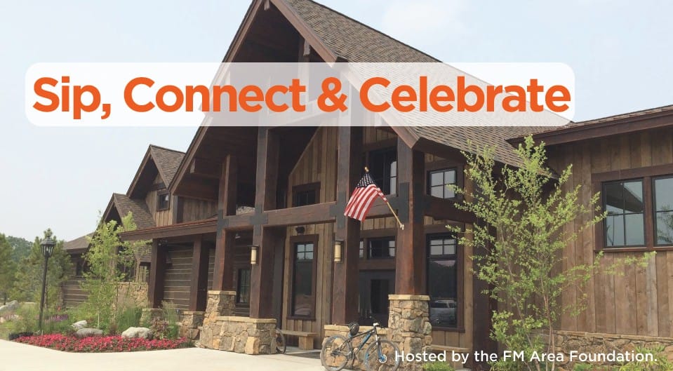 Detroit Mountain building with text that says Sip, Connect & Celebrate